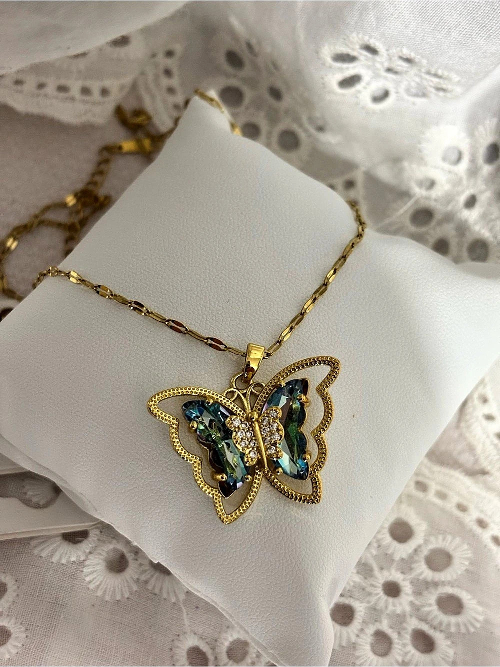 Butterfly Pendant Necklace in Gold & Blue
